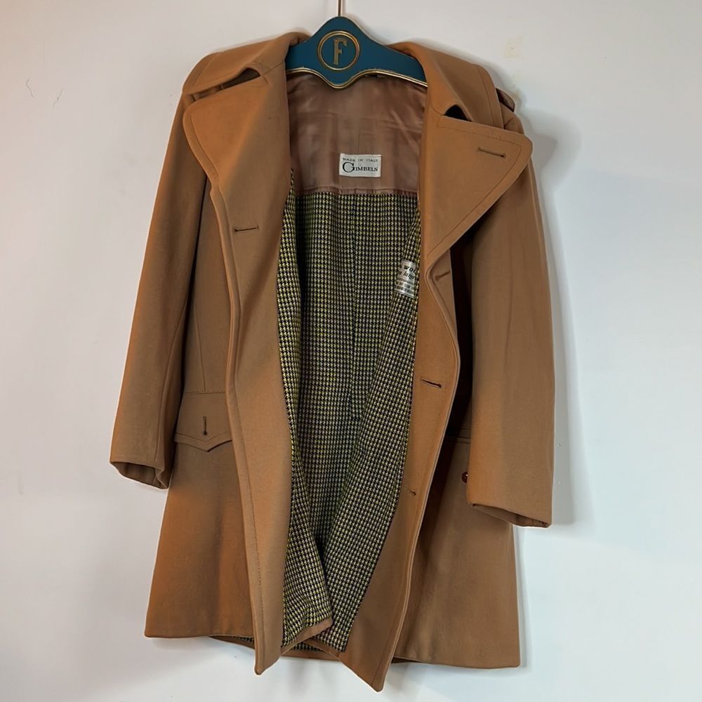 Vintage Gimbels Wool Tan Pea Coat Jacket - 46 - Picture 1 of 12